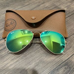 Ray-Ban gold aviators with green lenses